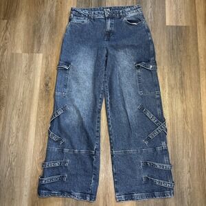 Hot Topic Jeans 32x31 11 Rave 90s Y2K Wide Leg Skater Baggy Straps Gothic Punk
